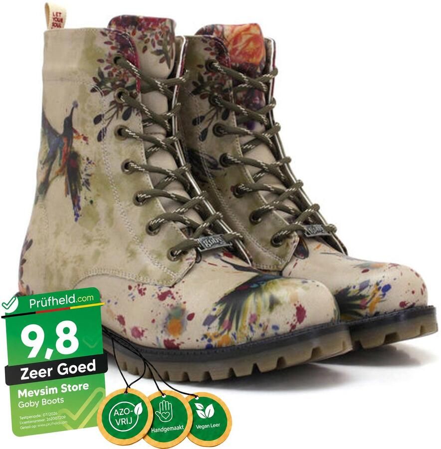 GOBY Dames Veterboots Kolibrie en Bloemen Print Handgemaakt Vegan Leer Comfortabele Damesboots - Foto 2
