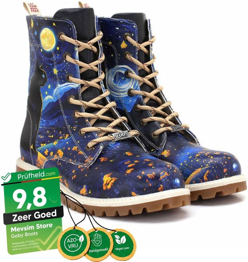 GOBY Dames Veterboots Sterrennacht Print Handgemaakt Vegan Leer Comfortabele Damesboots - Foto 2