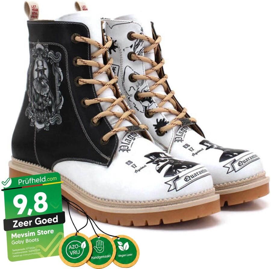 GOBY Dames Veterboots Vintage Dokter Print Handgemaakt Vegan Leer Comfortabele Damesboots - Foto 2