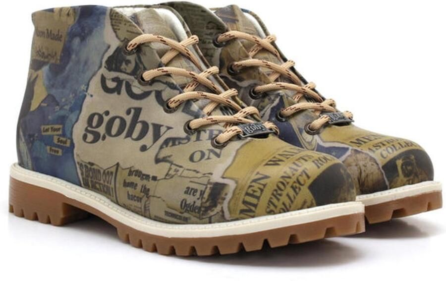 GOBY Dames Veterboots Vintage Print Robuuste Zool Handgemaakt Premium Kwaliteit