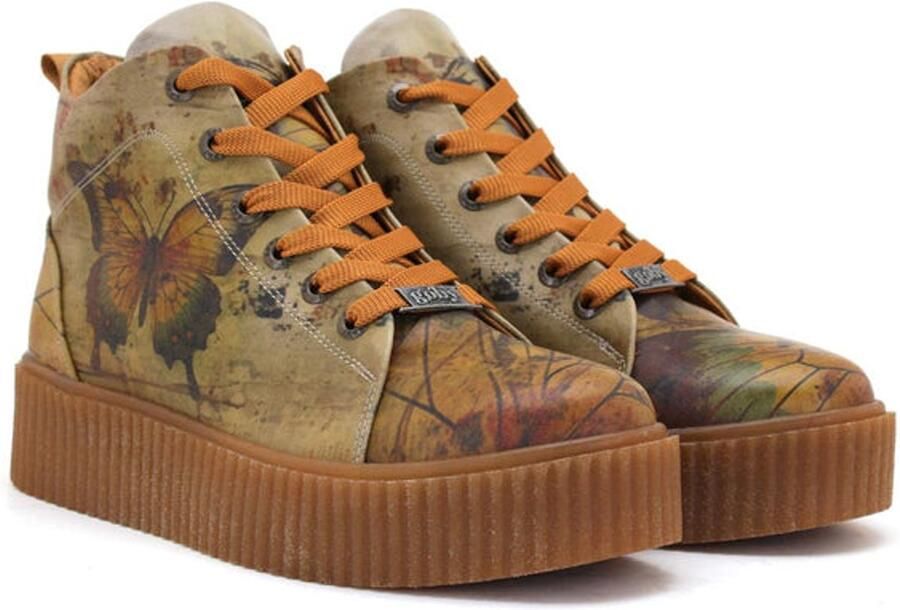 GOBY Dames Veterboots Vlinderprint Platform Zool Handgemaakt Premium Kwaliteit