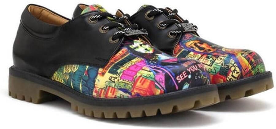 GOBY Dames Veterschoenen Kleurrijke Urban Print –Dames Schoenen Handgemaakt Vegan Leer