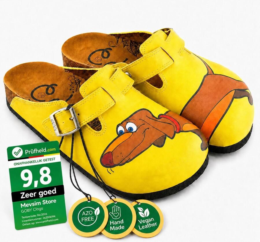 GOBY Doggy dog Clogs Slippers Slipper Klompen Hoge kwaliteit Handmade Hondenprint - Foto 3