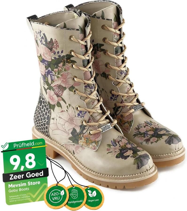 GOBY Floral Elegance Dames Veterboots Handgemaakt Vegan Leer - Foto 2