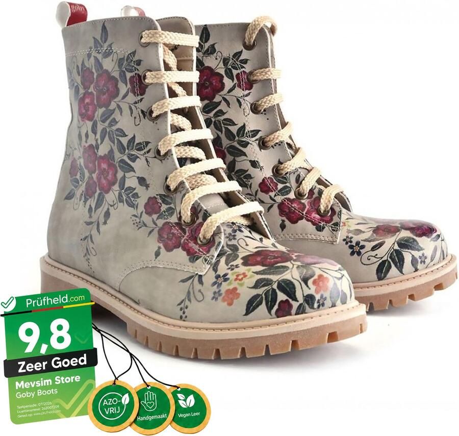 GOBY Floral Elegance Dames Veterboots Handgemaakt Vegan Leer