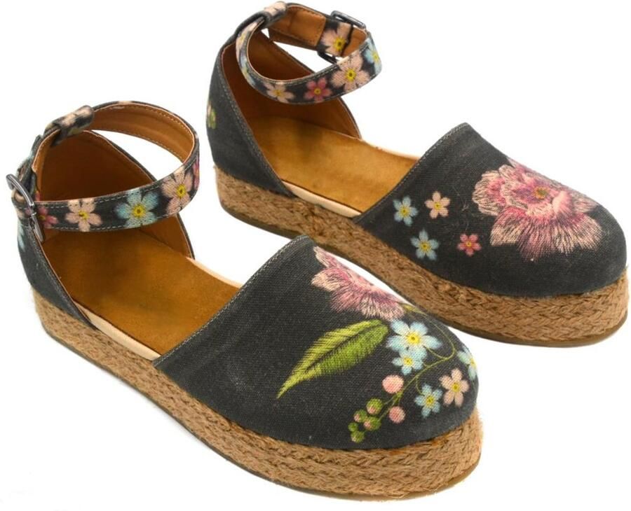 GOBY Floral Espadrille Dames Sandalen Handgemaakt Vegan Leer