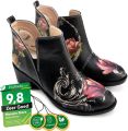 GOBY Flowers Enkellaarsjes Damesboots Laarzen Hoge kwaliteit Handmade - Zwart