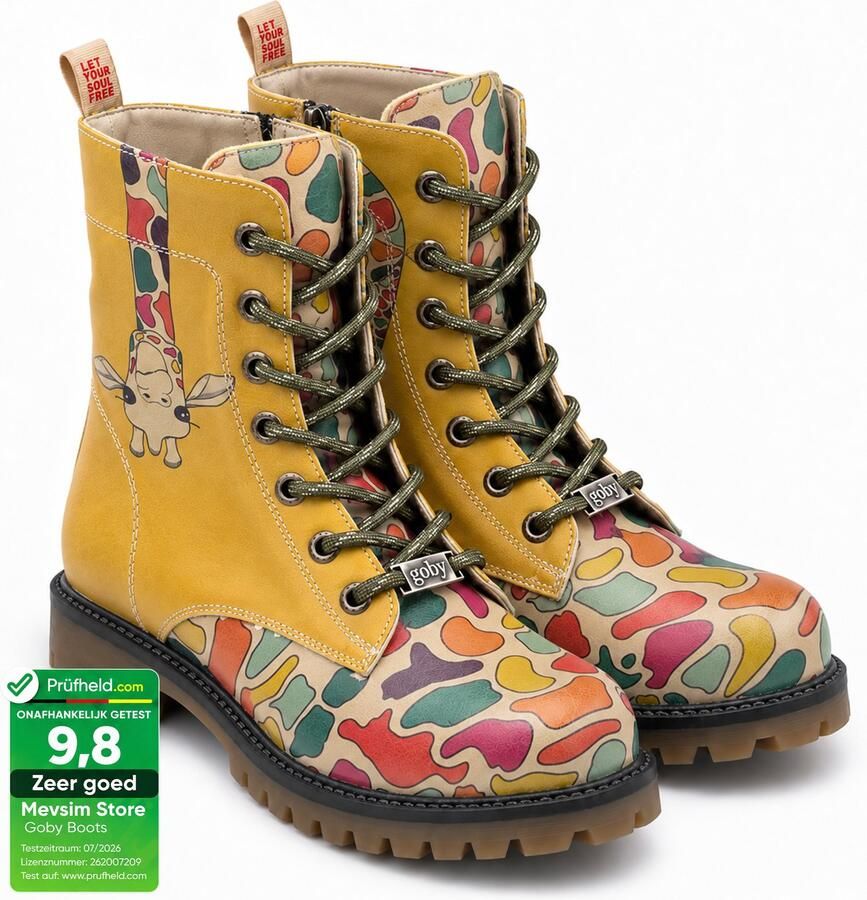 GOBY Funny Giraffe Enkellaarsjes Damesboots Handgemaakt Premium Kwaliteit