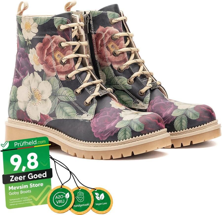 GOBY Garden Ankle Boots Laars Laarzen Damesboots Dames laarzen Enkel laarzen Handmade Bloemenprint - Foto 3