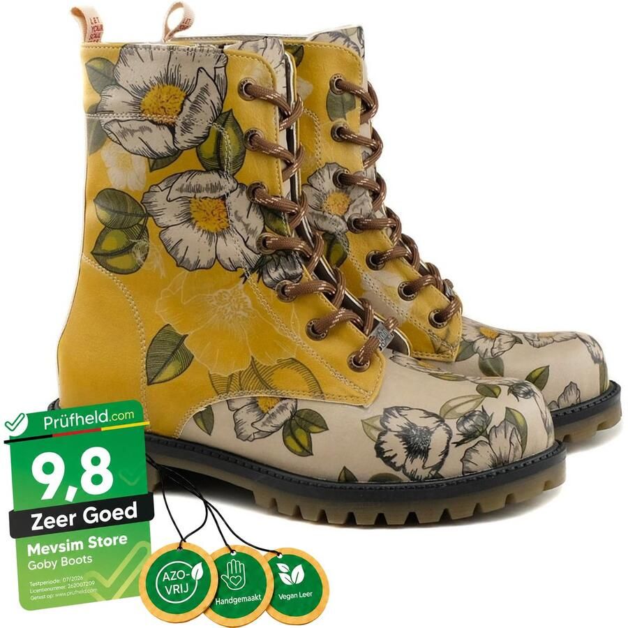 GOBY Golden Bloom Dames Veterboots Handgemaakt Vegan Leer - Foto 2