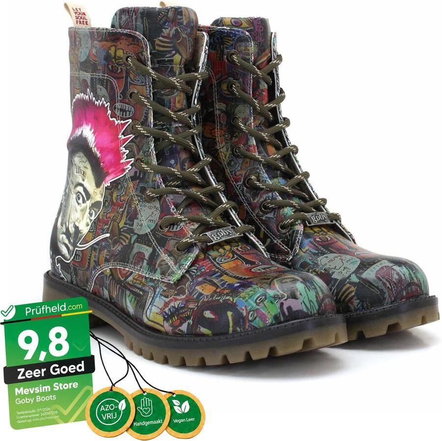 GOBY Graffiti Rebel Boots Dames Veterboots Vegan Leer Handgemaakt