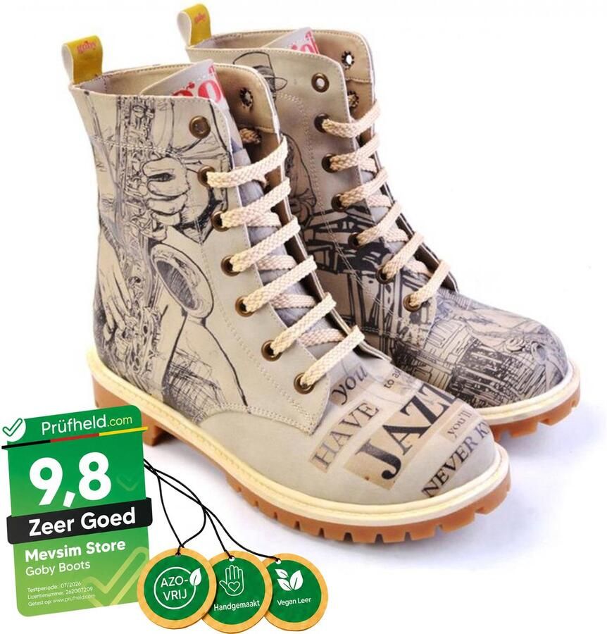 GOBY Jazz Spirit Dames Veterboots Handgemaakt Vegan Leer