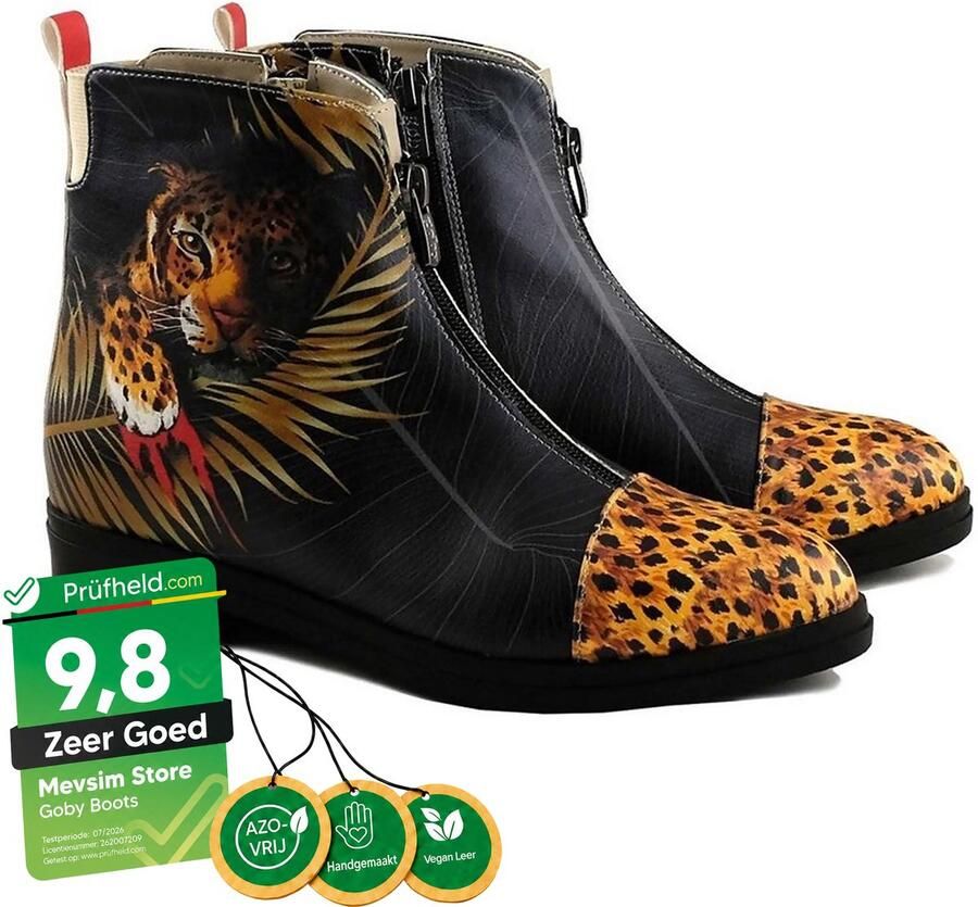 GOBY Jungle Spirit Boots Dames Enkellaarsjes Luipaardprint & Kunstdesign Vegan Leer Handgemaakt - Foto 2
