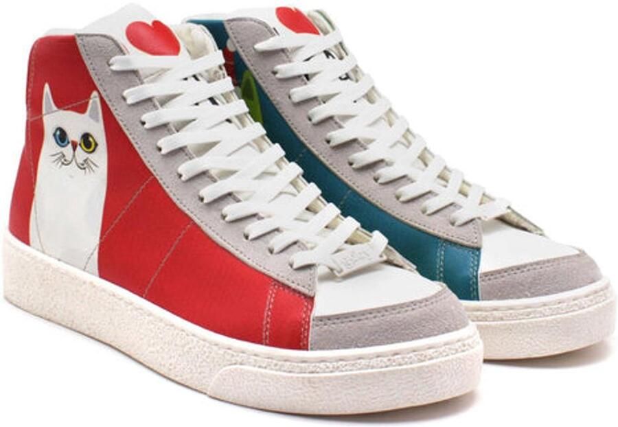GOBY Kitty Love Sneakers Vegan Leer Handgemaakt Kat en Hart Design