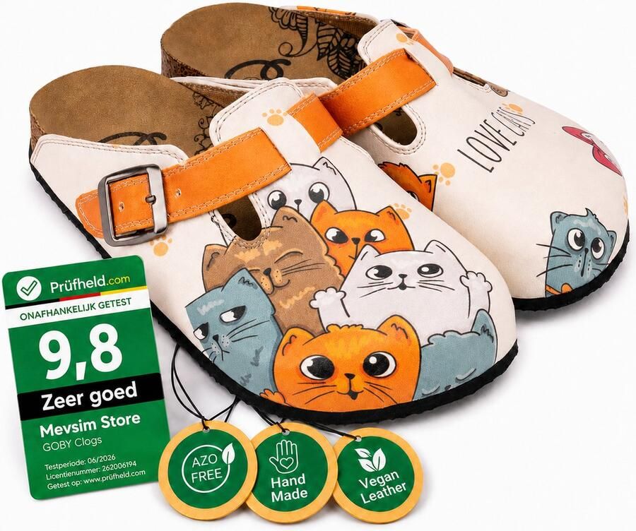 GOBY Love Cats Dames Clogs Vegan Handmade