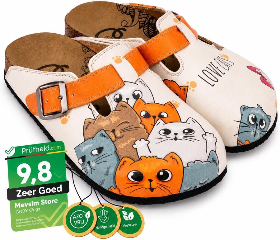 GOBY Love Cats Dames Clogs Vegan Handmade