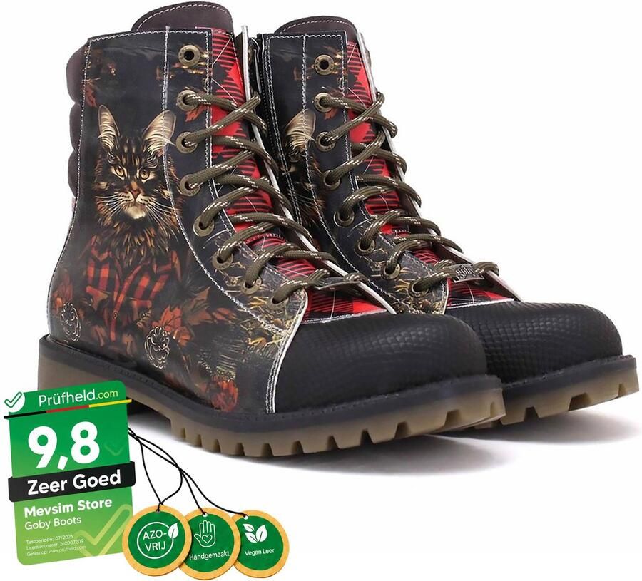 GOBY Lumberjack Cat Dames Boots Handmade en Vegan Stoer en Artistiek