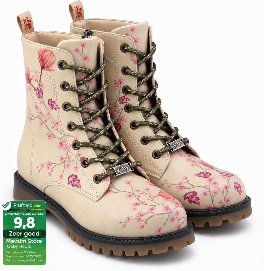 GOBY Flowers Enkellaarsjes Damesboots Handmade Premium Kwaliteit