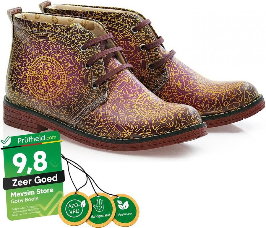 GOBY Mandala Dream Dames Enkellaars Handmade Vegan Leer - Foto 2