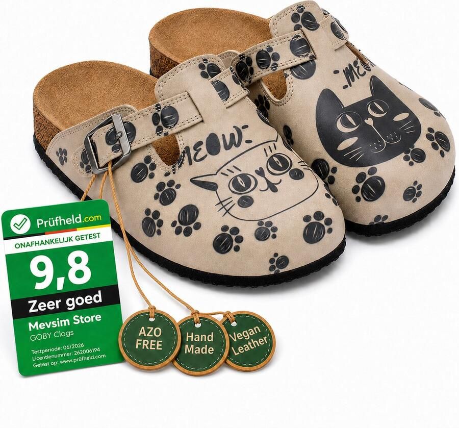 GOBY Meow Paws Dames Clogs Vegan Handmade