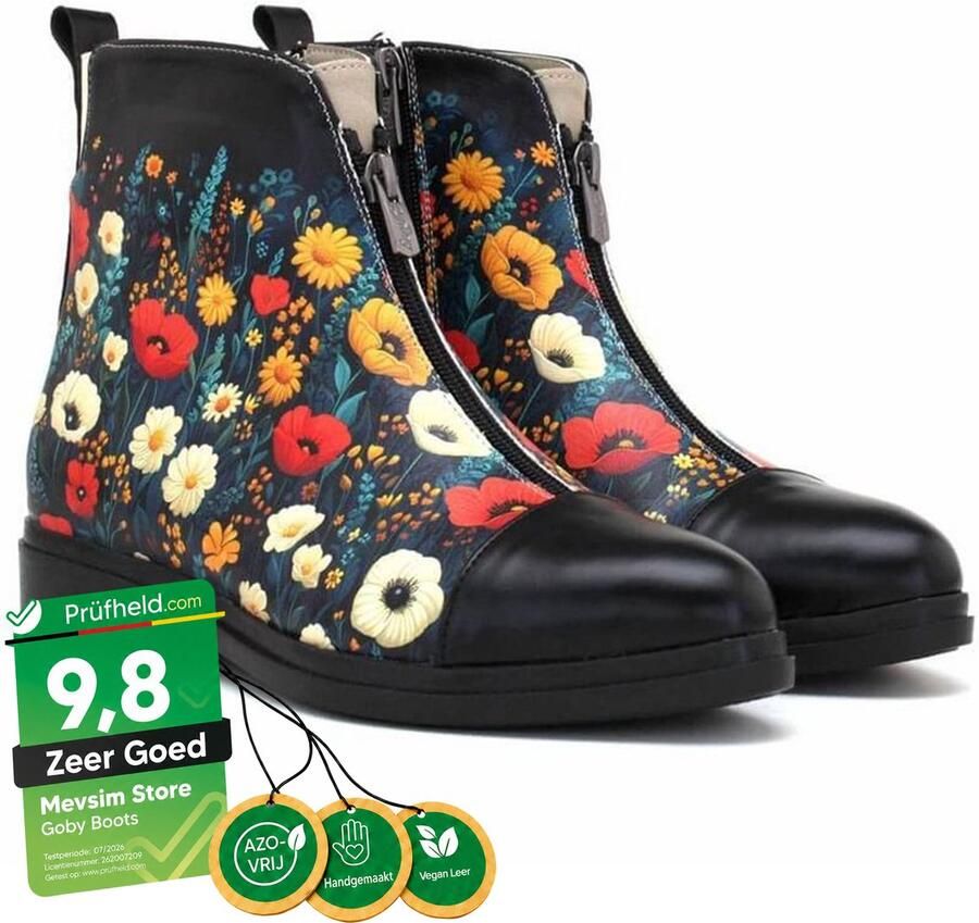 GOBY Midnight Garden Boots Dames Enkellaarsjes Vegan Leer Handgemaakt - Foto 2