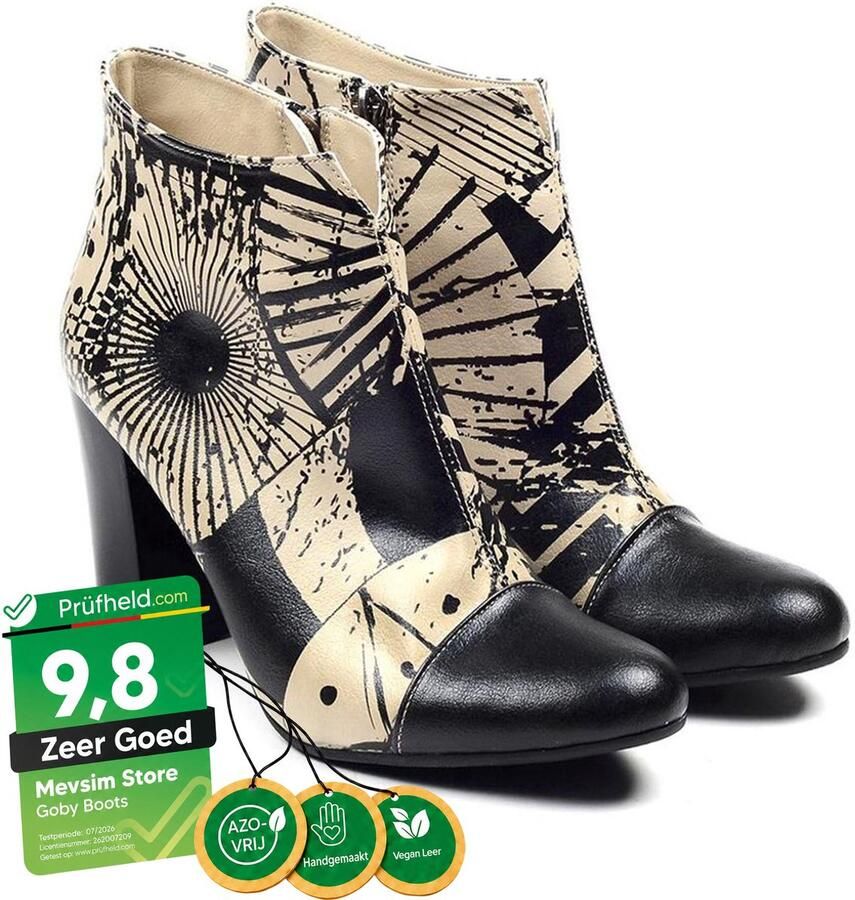 GOBY Monochrome Muse Enkellaarsjes Handmade Vegan Leer Dames