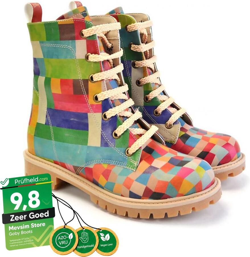 GOBY Mosaic Colors Dames Laarzen Handmade Vegan Leer - Foto 2