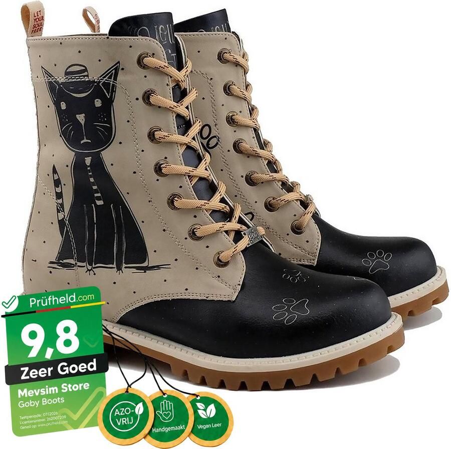 GOBY Nerdy Cat Enkellaarsjes Damesboots Handgemaakt Premium Kwaliteit - Foto 2