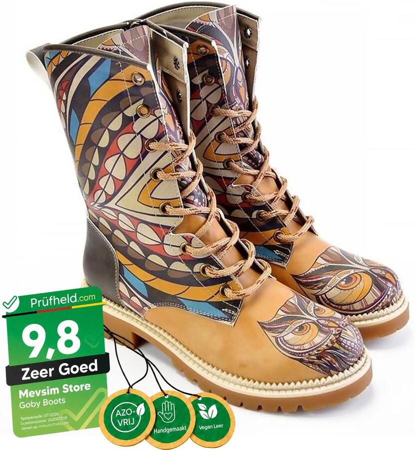 GOBY Bohemian Vibes Dames Veterboots Handgemaakt Vegan Leer - Foto 2
