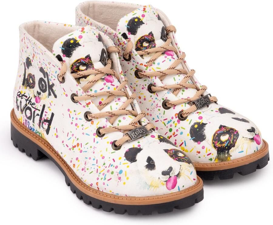 GOBY Panda Boots Dames Veterboots Vegan Leer Handgemaakt