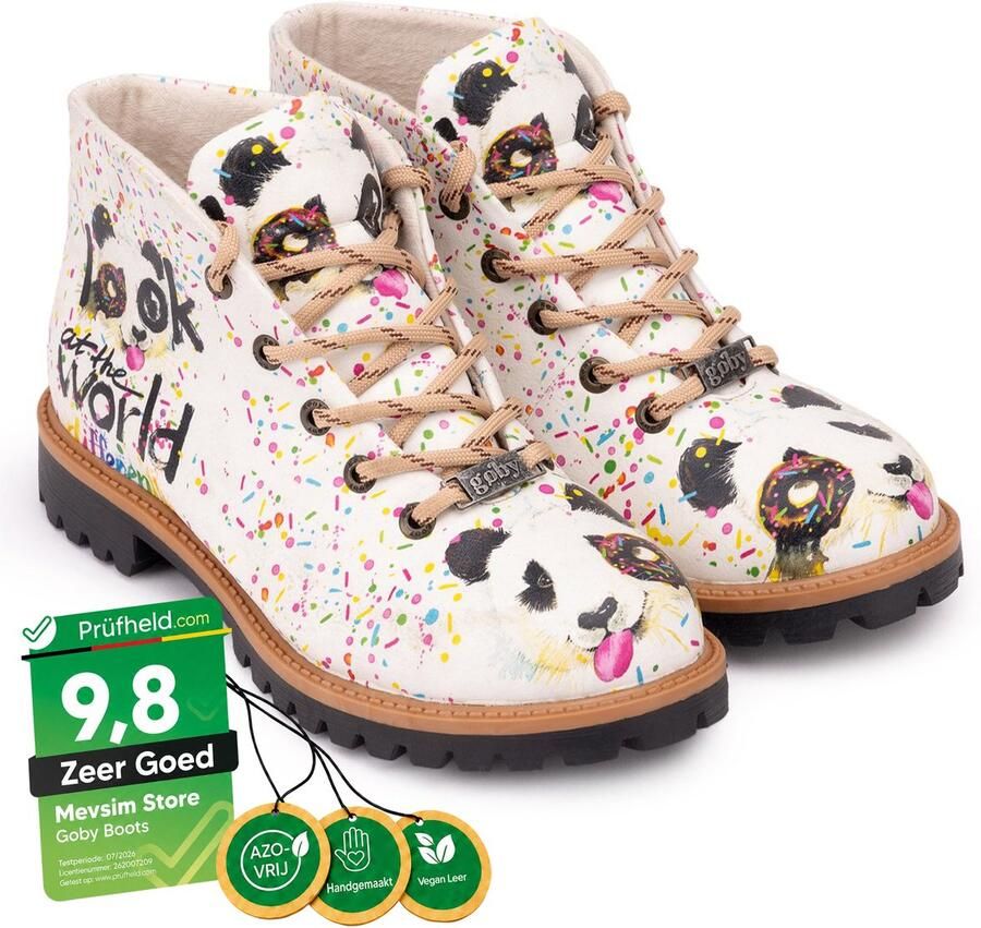 GOBY Panda Boots Dames Veterboots Vegan Leer Handgemaakt