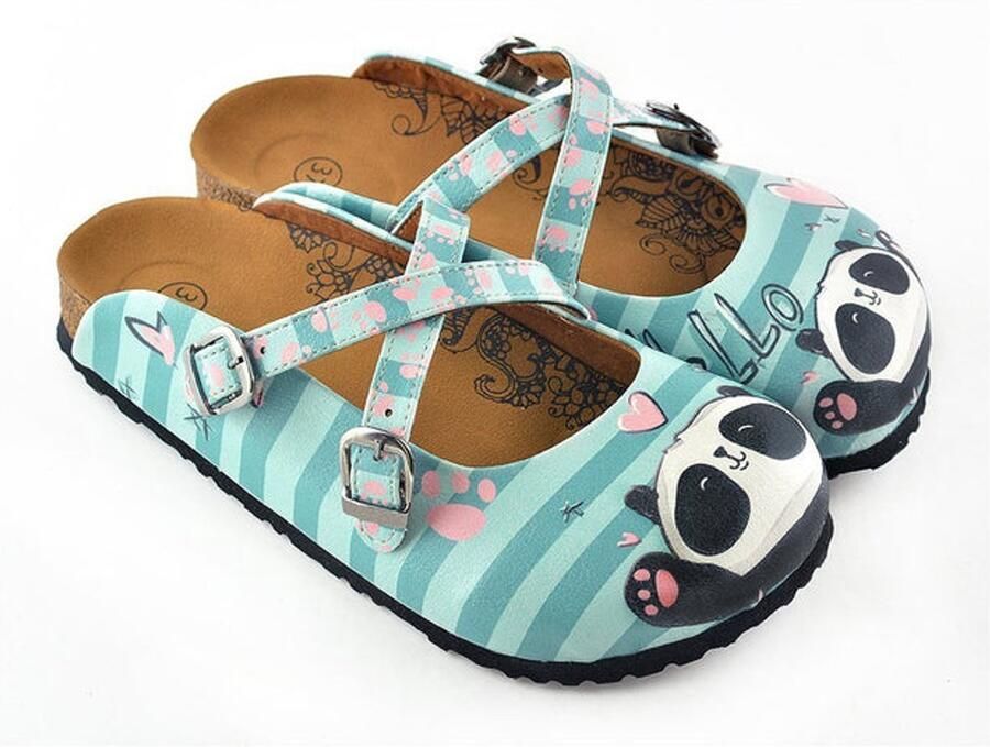 GOBY Panda Clogs Dames Vegan Leer Handmade Panda Print