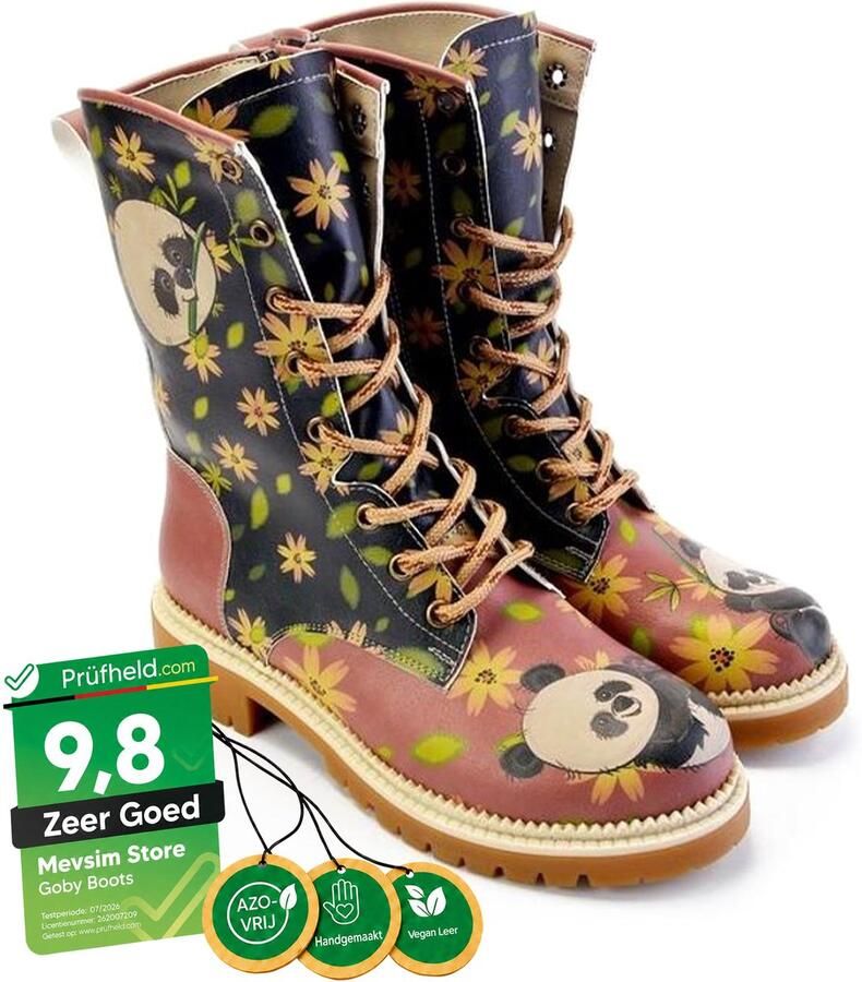 GOBY Panda Garden Dames Laarzen Handmade Vegan Leer - Foto 2