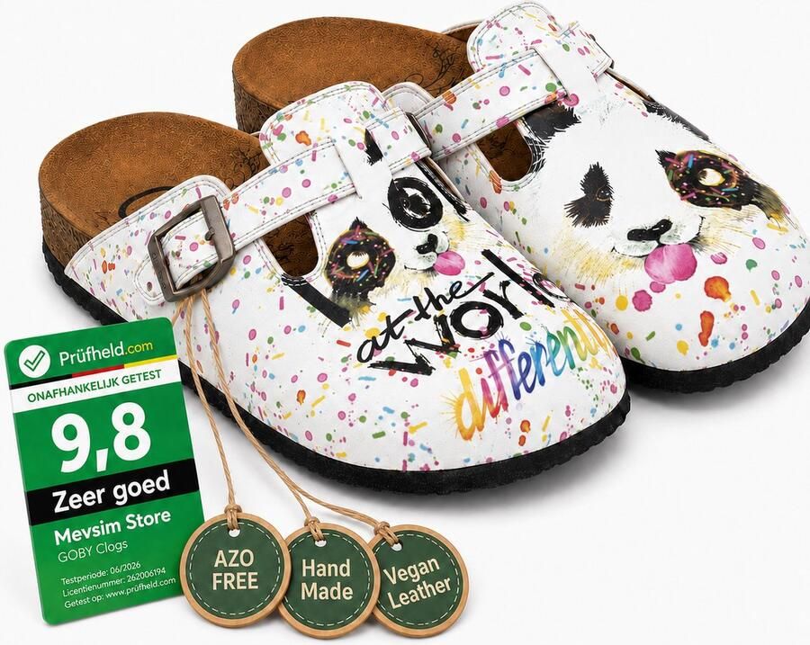 GOBY Panda Splash Dames Clogs Vegan Handmade