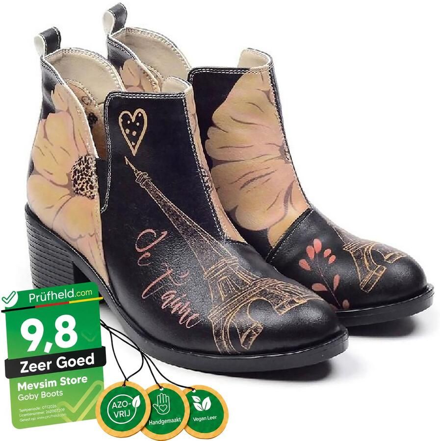 GOBY Parisian Love Dames Enkellaarsjes Handgemaakt Vegan Leer