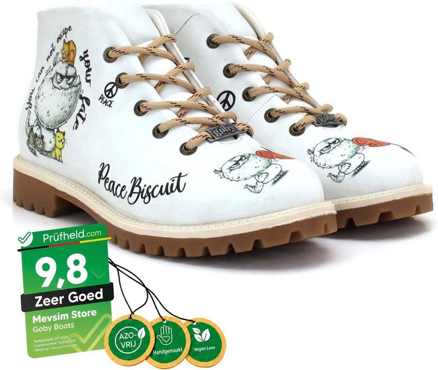 GOBY Peace Biscuit Boots Dames Veterboots Vegan Leer Handgemaakt