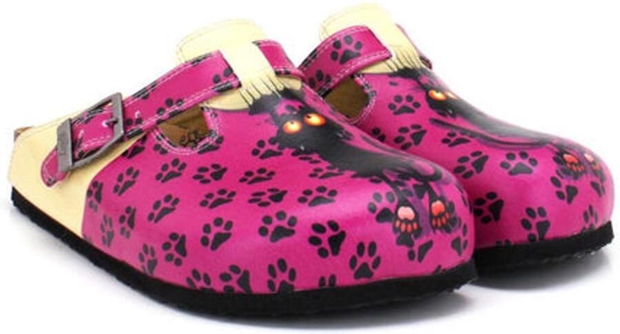 GOBY Pink Panther Dames Clogs Handgemaakt Kattenprint
