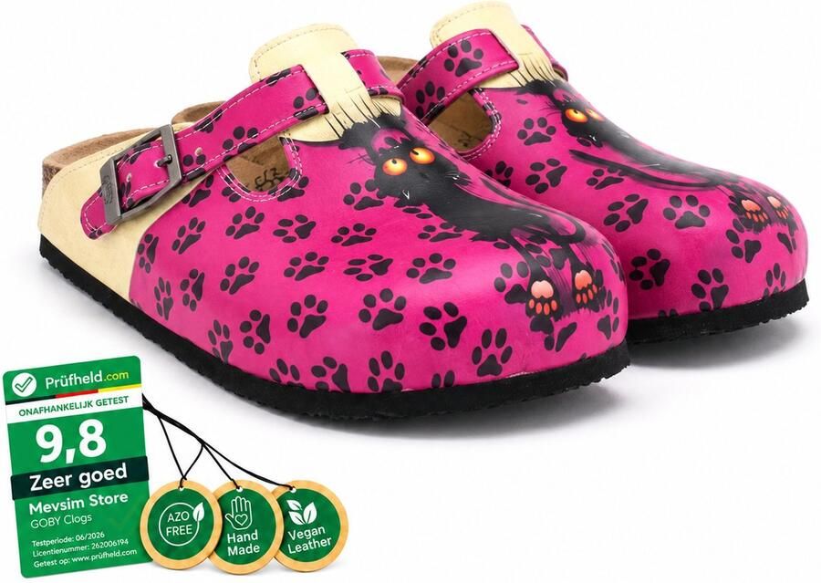 GOBY Pink Panther Dames Clogs Handgemaakt Kattenprint