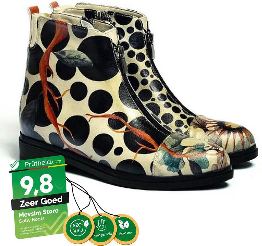 GOBY Polka Garden Dames Enkellaarsjes Handgemaakt Vegan Leer - Foto 2