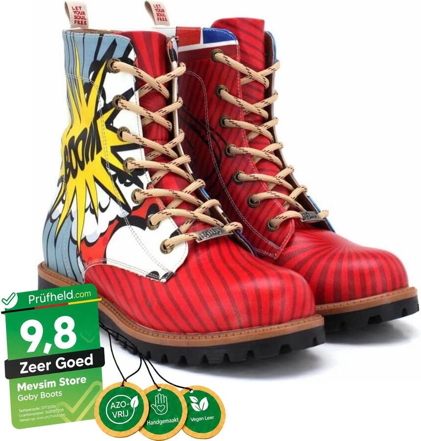 GOBY Pop Kick Dames Laarzen Unieke Pop-Art Stijl Comfortabele Veterschoenen