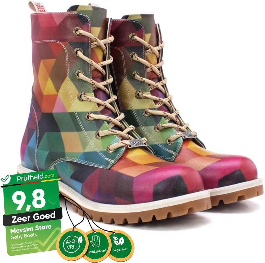 GOBY Prism Boots Dames Veterboots Geometrisch Design Vegan Leer Handgemaakt - Foto 2