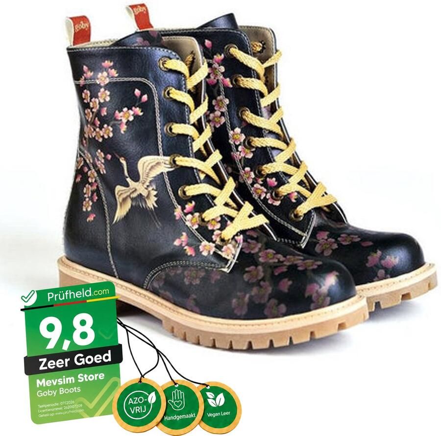 GOBY Sakura Bird Dames Veterboots Vegan Leer Handgemaakt - Foto 2