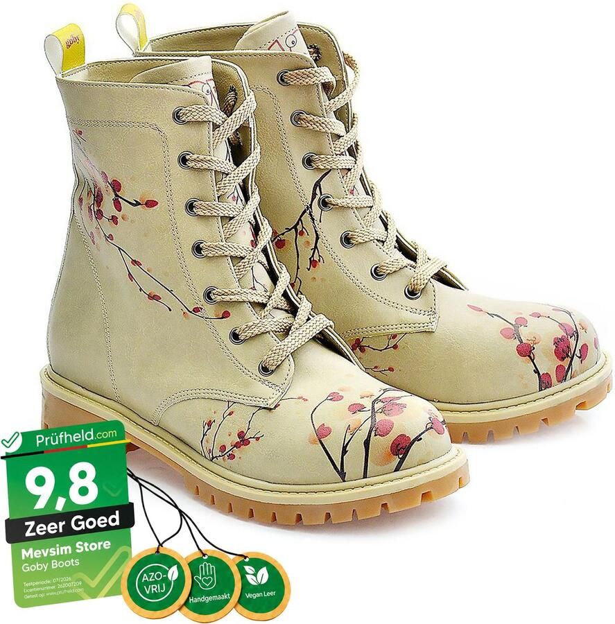 GOBY Sakura Blossom Dames Veterboots Handgemaakt Vegan Leer - Foto 2
