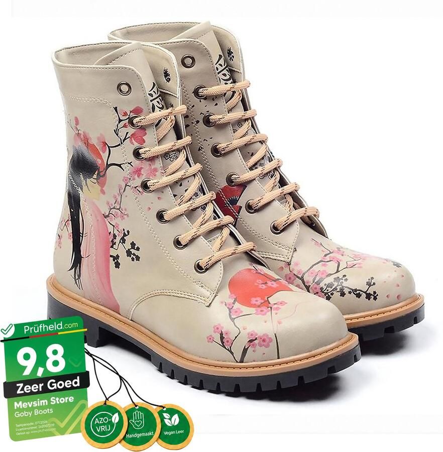 GOBY Sakura Geisha Laarzen Handmade Vegan Leer Dames - Foto 2