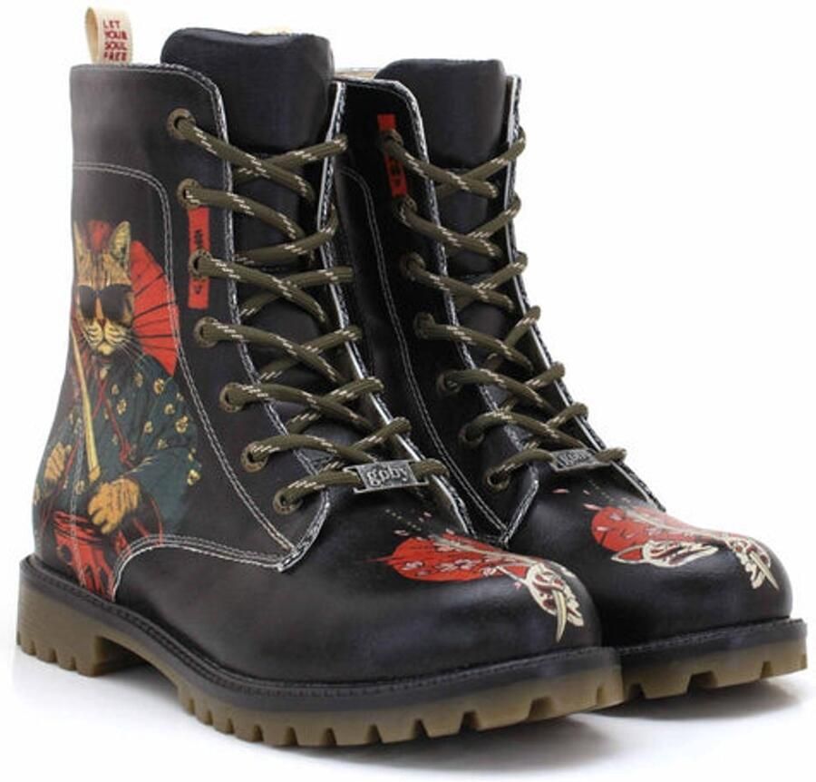 GOBY Samurai Cat Boots Dames Lange Veterboots Vegan Leer Handgemaakt