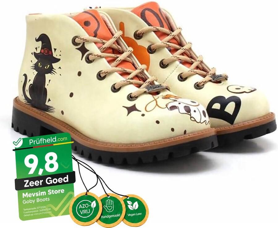 GOBY Spooky Boo Dames Veterboot Vegan Handgemaakt - Foto 2