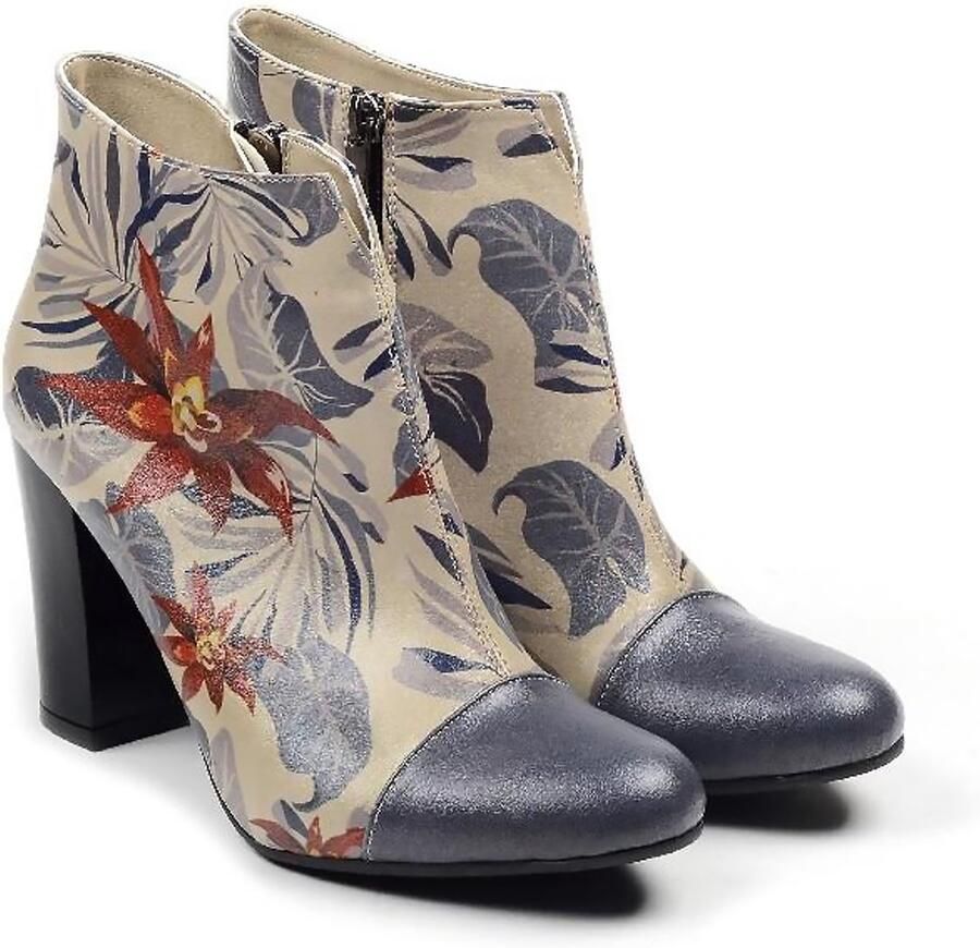 GOBY Tropical Bloom Dames Enkellaarsjes Handgemaakt Vegan Leer