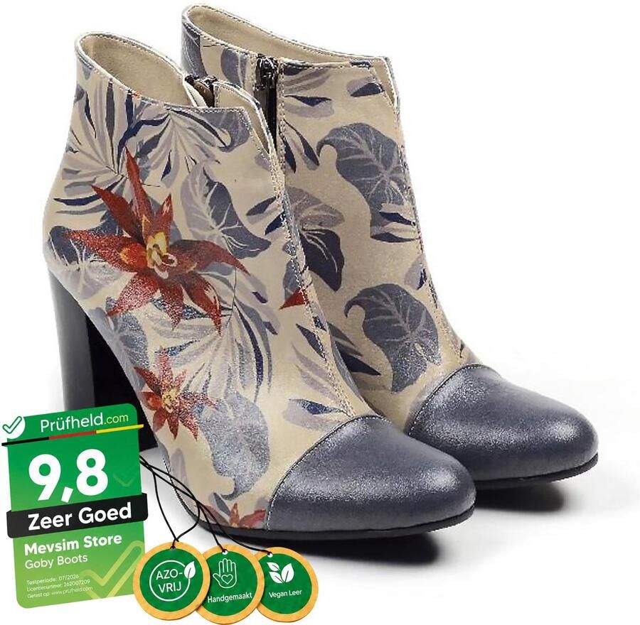 GOBY Tropical Bloom Dames Enkellaarsjes Handgemaakt Vegan Leer - Foto 2