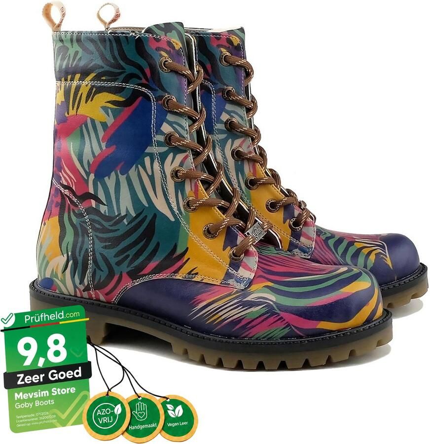 GOBY Tropical Leaves Dames Laarzen Handmade Vegan Leer - Foto 2