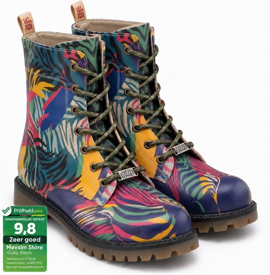 GOBY Tropical Leaves Dames Laarzen Handmade Vegan Leer